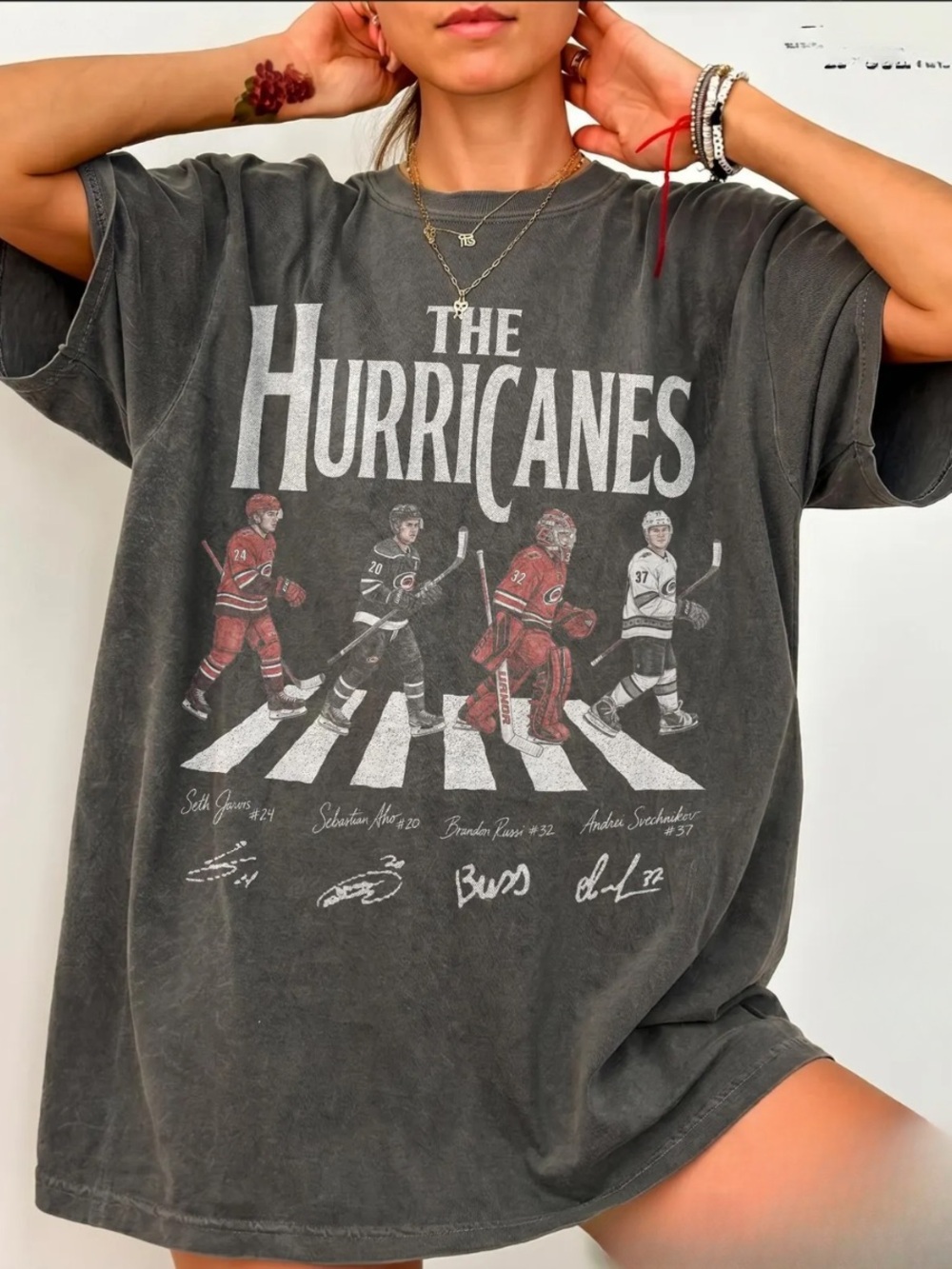 The Hurricanes Black Graphic Tee with White & Red Print